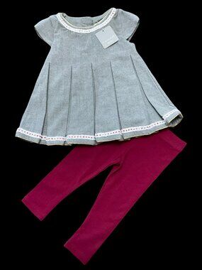Grey/ Burgundy 2 Piece Outfit w/ Gold Button Details